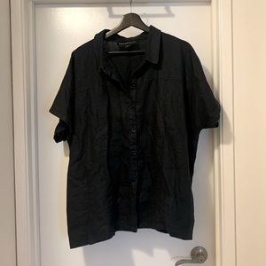 Black Linen Button Down Shirt; Kokomarina Size 1, never worn, plus size